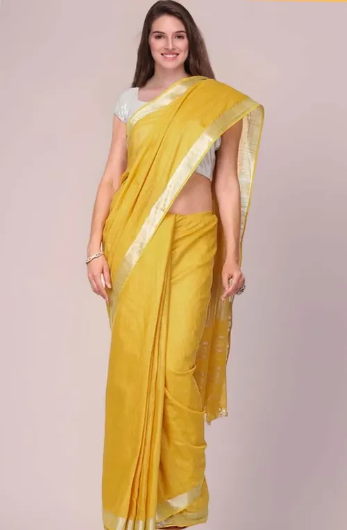 Elegance in Gold: Pure Cotton Saree with Zari Border